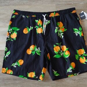 NWT Special Thanks Mens Fruit Print 100% Cotton Shorts Black Size XL